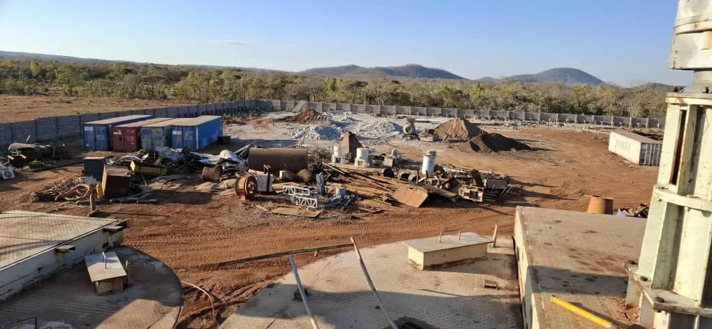 Concrete block wall under construction for a plant building