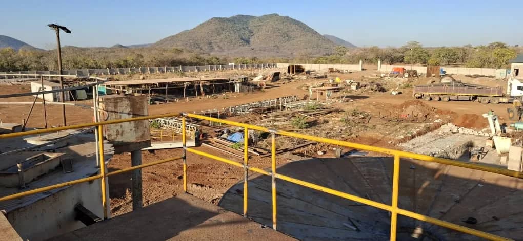 Elevated view of the construction site and tank platform