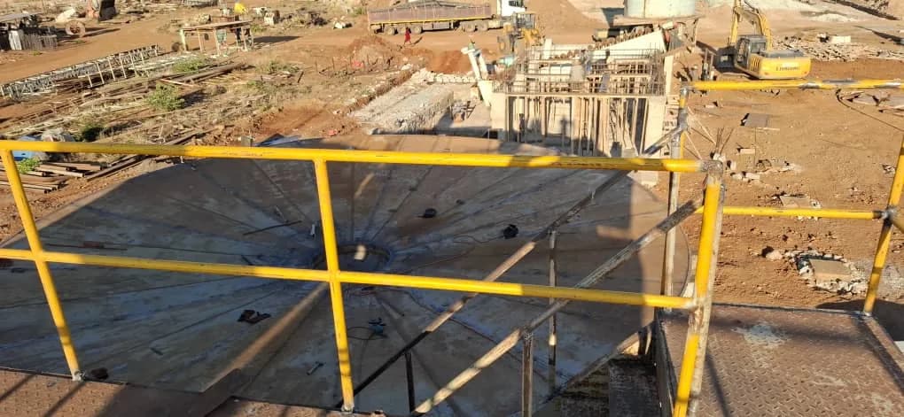 Elevated view into a tank under construction