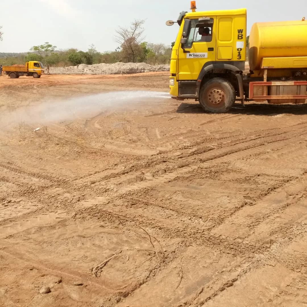 Water bowser truck dampening the TSF pad