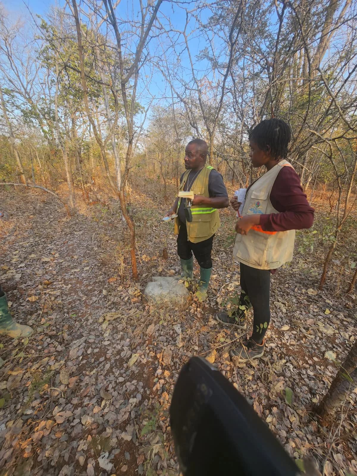 Geologists reviewing GPS coordinates during a field traverse
